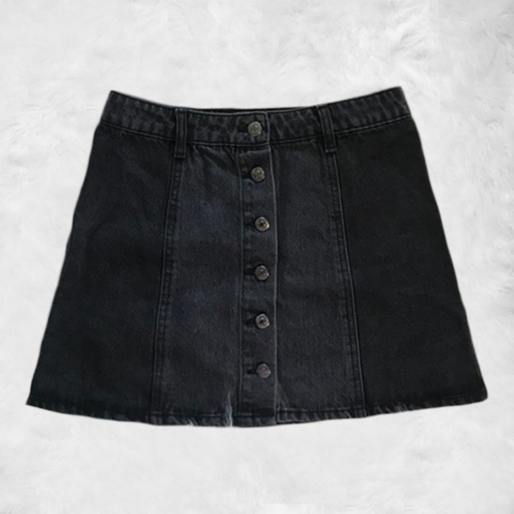 Black Jean Button-front Mini Skirt